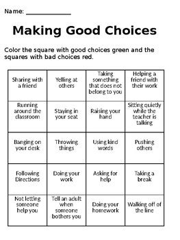 making good choices worksheets middle school